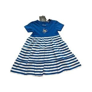 Garb Girls 2T Blue, White, Gold Sports Themed Short Sleeve Dress
